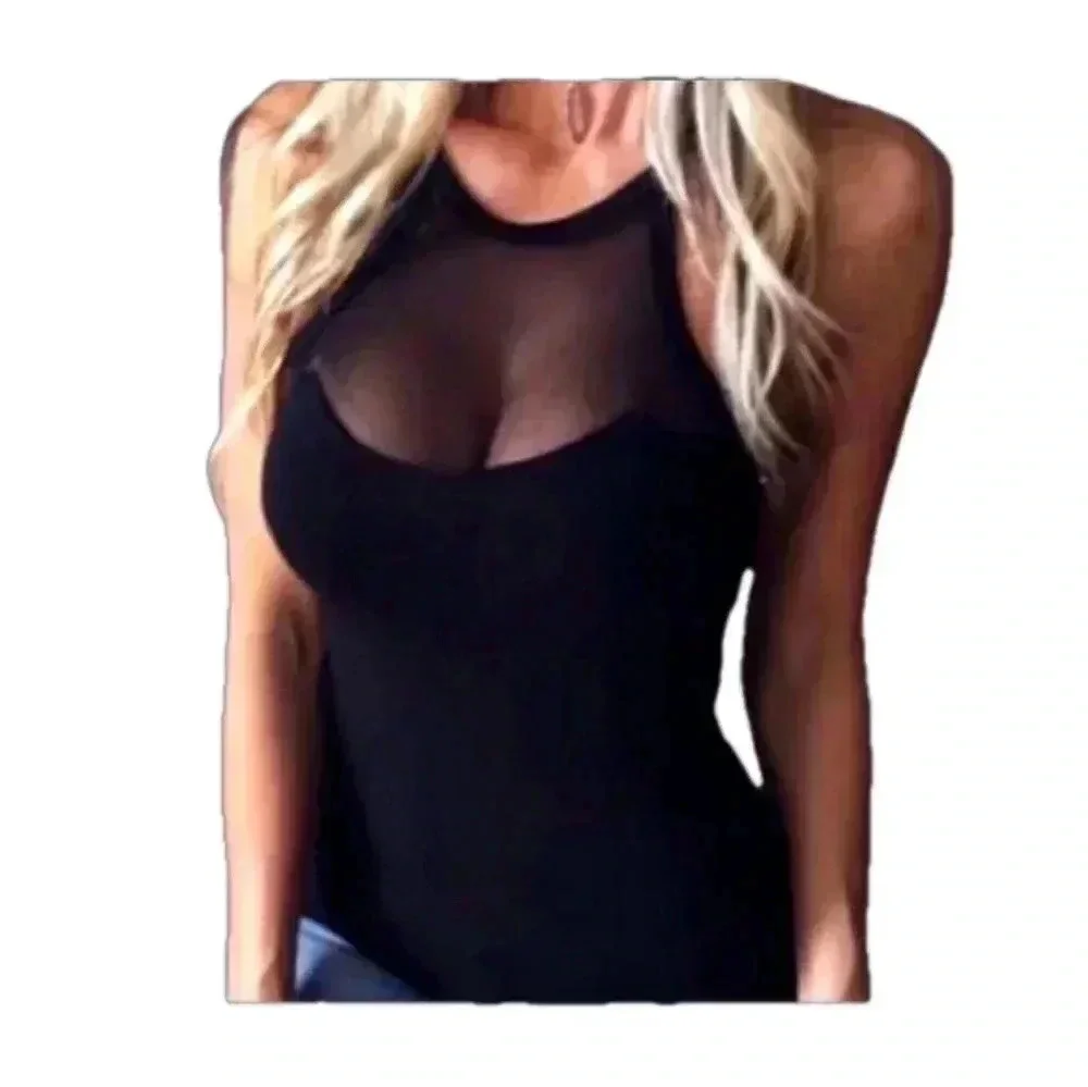 New! Sexy Black Mesh Top - Picture 1 of 7